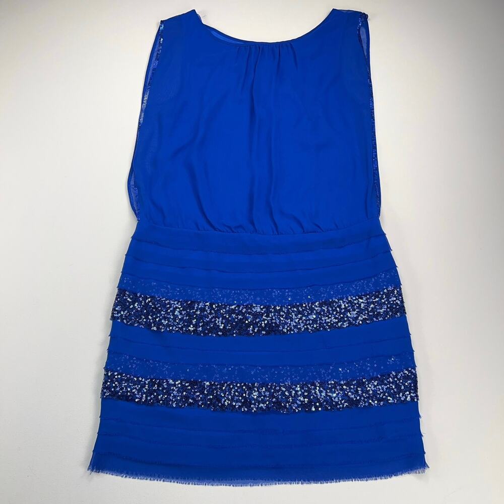Aidan Mattox Royal Blue Tiered Sequined Blouson Cocktail Party Dress Size 12 - Picture 16 of 16